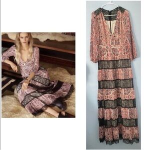 ALICE + OLIVIA red/black paisley lace bohemian maxi floral dress
